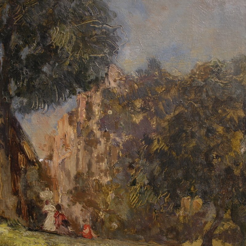 20th Century Italian Artwork, A Countryside View With Figures-photo-2