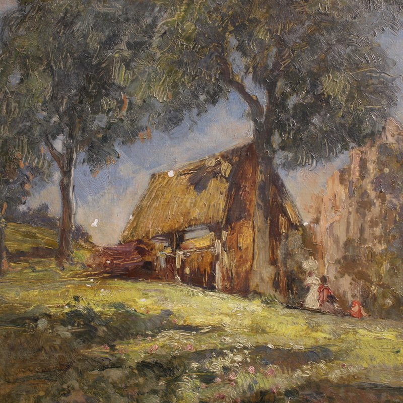 20th Century Italian Artwork, A Countryside View With Figures-photo-4