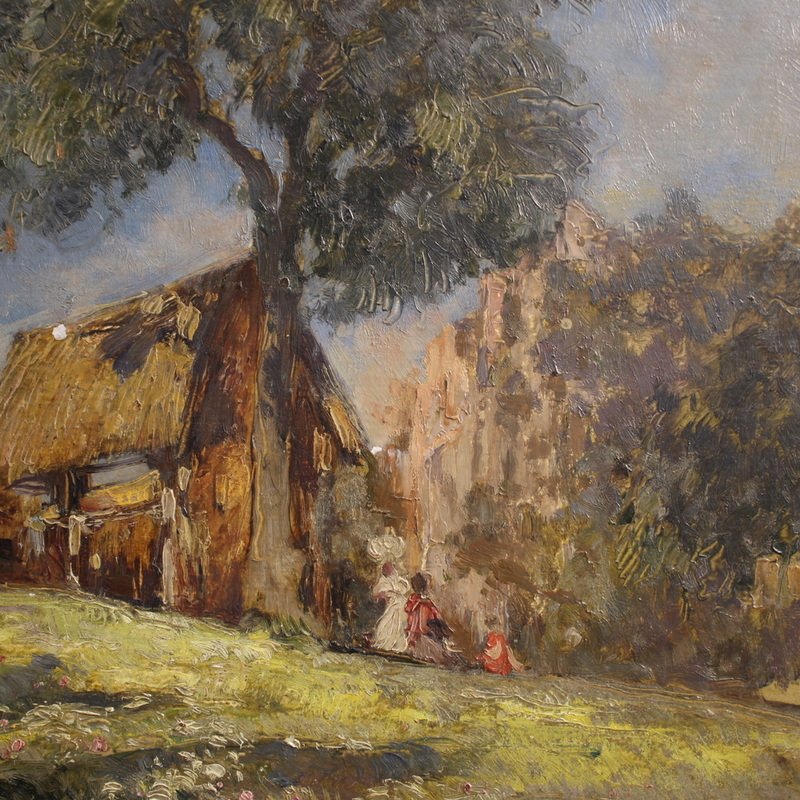 20th Century Italian Artwork, A Countryside View With Figures-photo-6