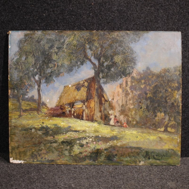 20th Century Italian Artwork, A Countryside View With Figures