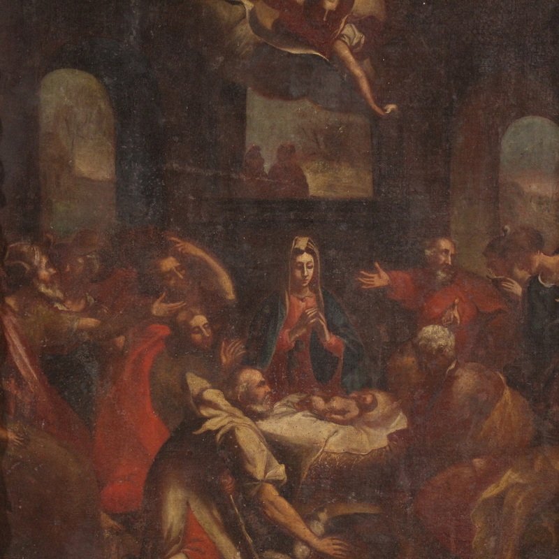 Ancienne peinture italienne du 17ème siècle, L'Adoration des bergers-photo-2