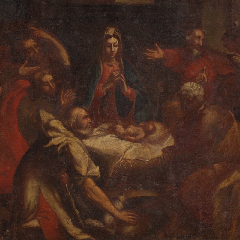 Ancienne peinture italienne du 17ème siècle, L'Adoration des bergers-photo-4