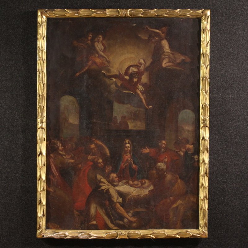 Ancienne peinture italienne du 17ème siècle, L'Adoration des bergers