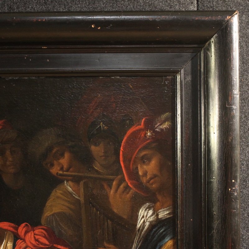 Grande peinture italienne du 17ème siècle : le banquet de Marc Antoine et Cléopâtre-photo-1