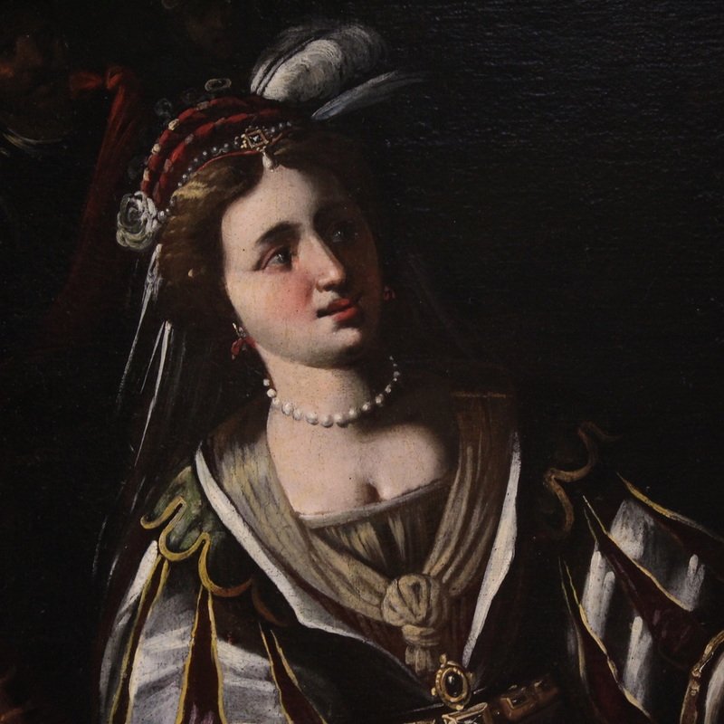 Grande peinture italienne du 17ème siècle : le banquet de Marc Antoine et Cléopâtre-photo-5