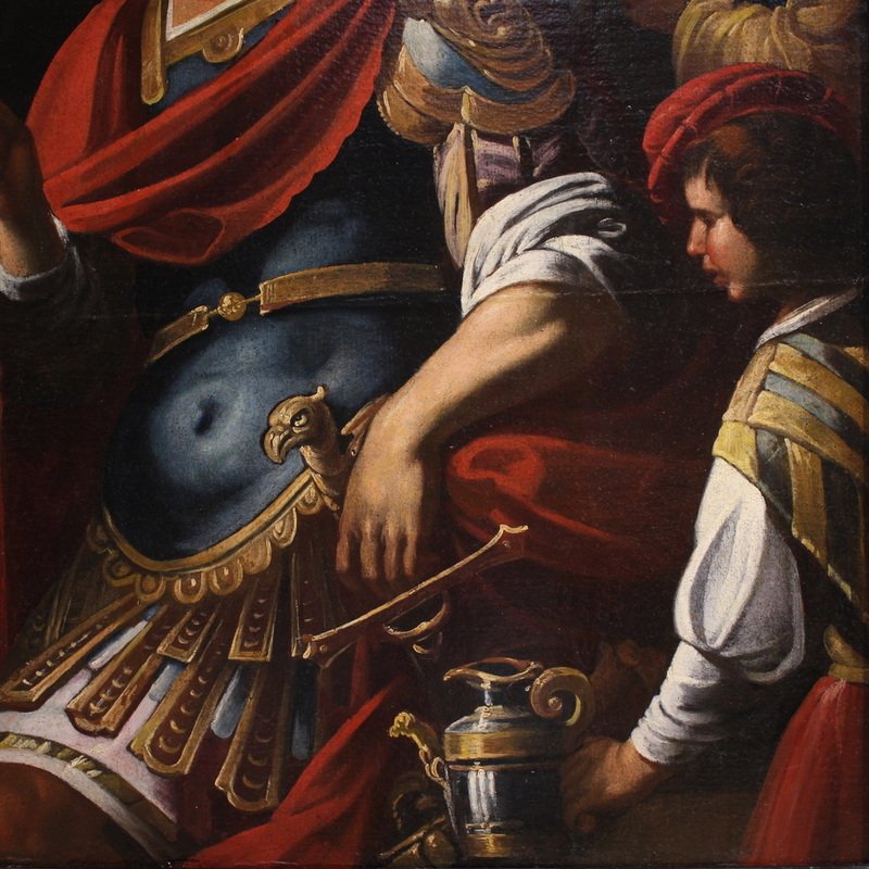 Grande peinture italienne du 17ème siècle : le banquet de Marc Antoine et Cléopâtre-photo-6