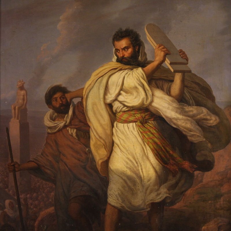 Italian Painting Signed By Focosi And Dated 1852, *moses Breaking The Tablets Of The Law*-photo-2