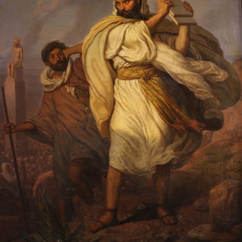 Italian Painting Signed By Focosi And Dated 1852, *moses Breaking The Tablets Of The Law*-photo-4