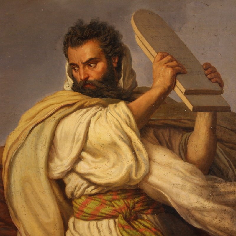 Italian Painting Signed By Focosi And Dated 1852, *moses Breaking The Tablets Of The Law*-photo-1