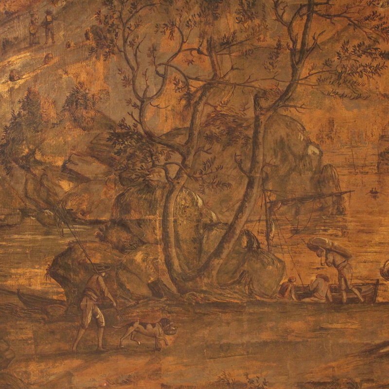 Grand tableau italien du 18ème siècle, paysage avec vue de port et voiliers-photo-3