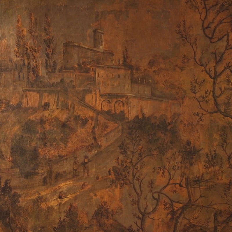 Grand tableau italien du 18ème siècle, paysage avec vue de port et voiliers-photo-4
