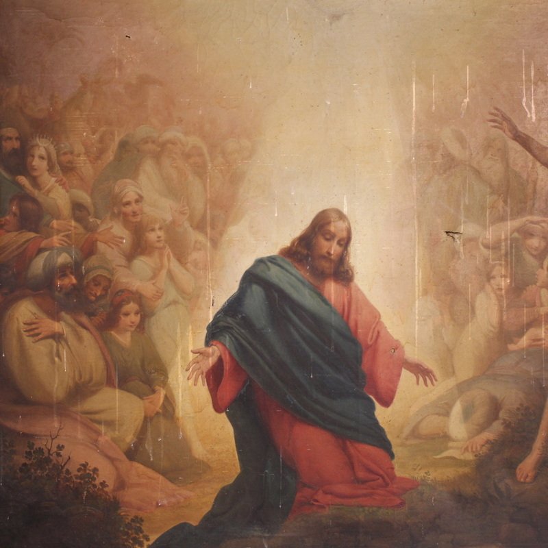 Antique 19th-century Italian Painting: The Baptism Of Jesus -photo-3