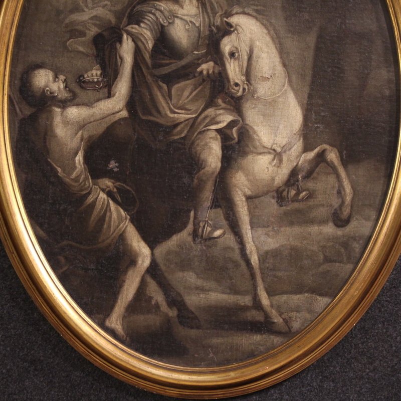Ancien tableau italien du 18ème siècle, Saint Martin à cheval-photo-2