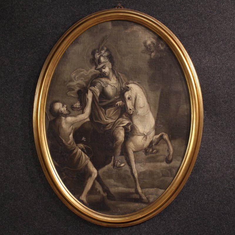 Ancien tableau italien du 18ème siècle, Saint Martin à cheval