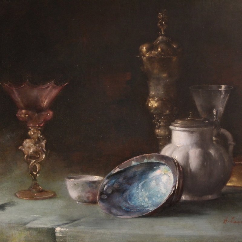 Antique German Painting, Still Life With Seashells-photo-2