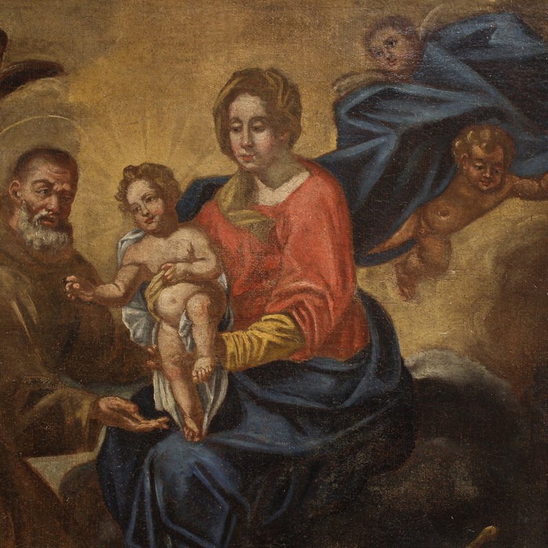 Ancien tableau italien ,Vierge à l'Enfant et saint Félix -photo-3