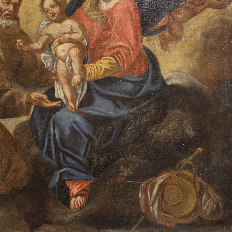 Ancien tableau italien ,Vierge à l'Enfant et saint Félix -photo-4