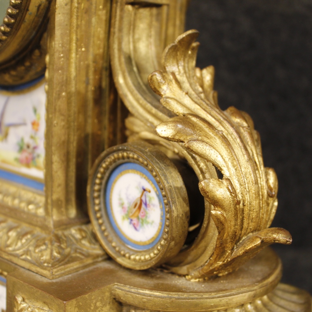 Horloge Française En Bronze Et Laiton Dorés Avec Céramique Peinte-photo-7