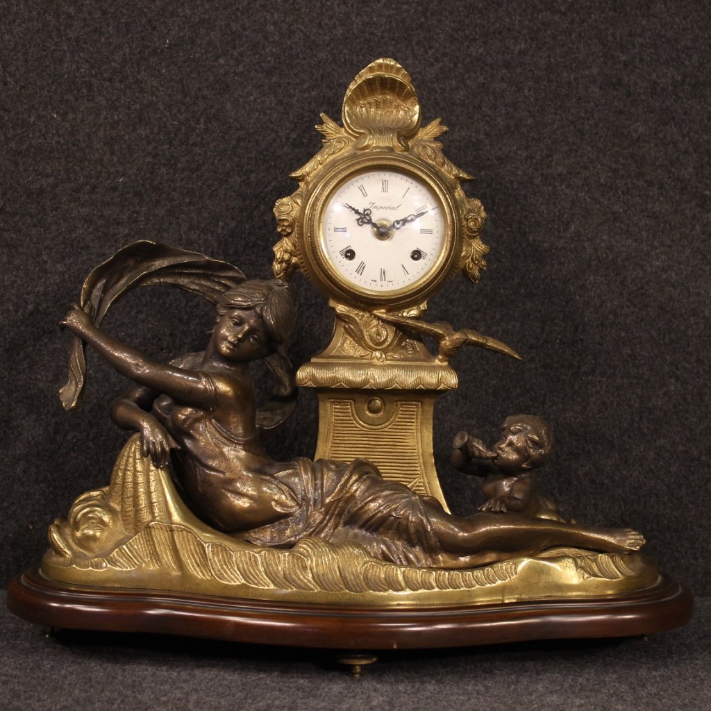 French Clock In Bronze And Gilded Antimony-photo-2