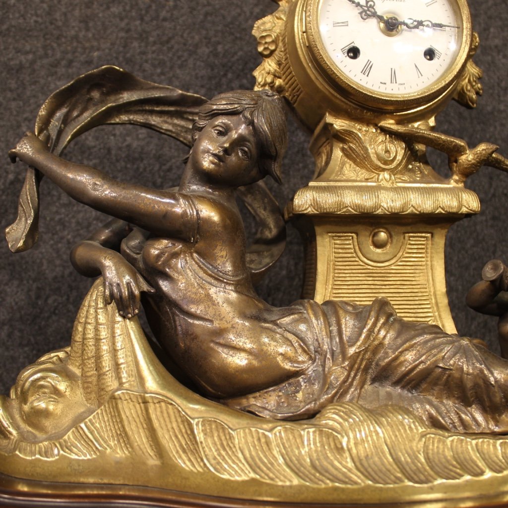 French Clock In Bronze And Gilded Antimony-photo-3