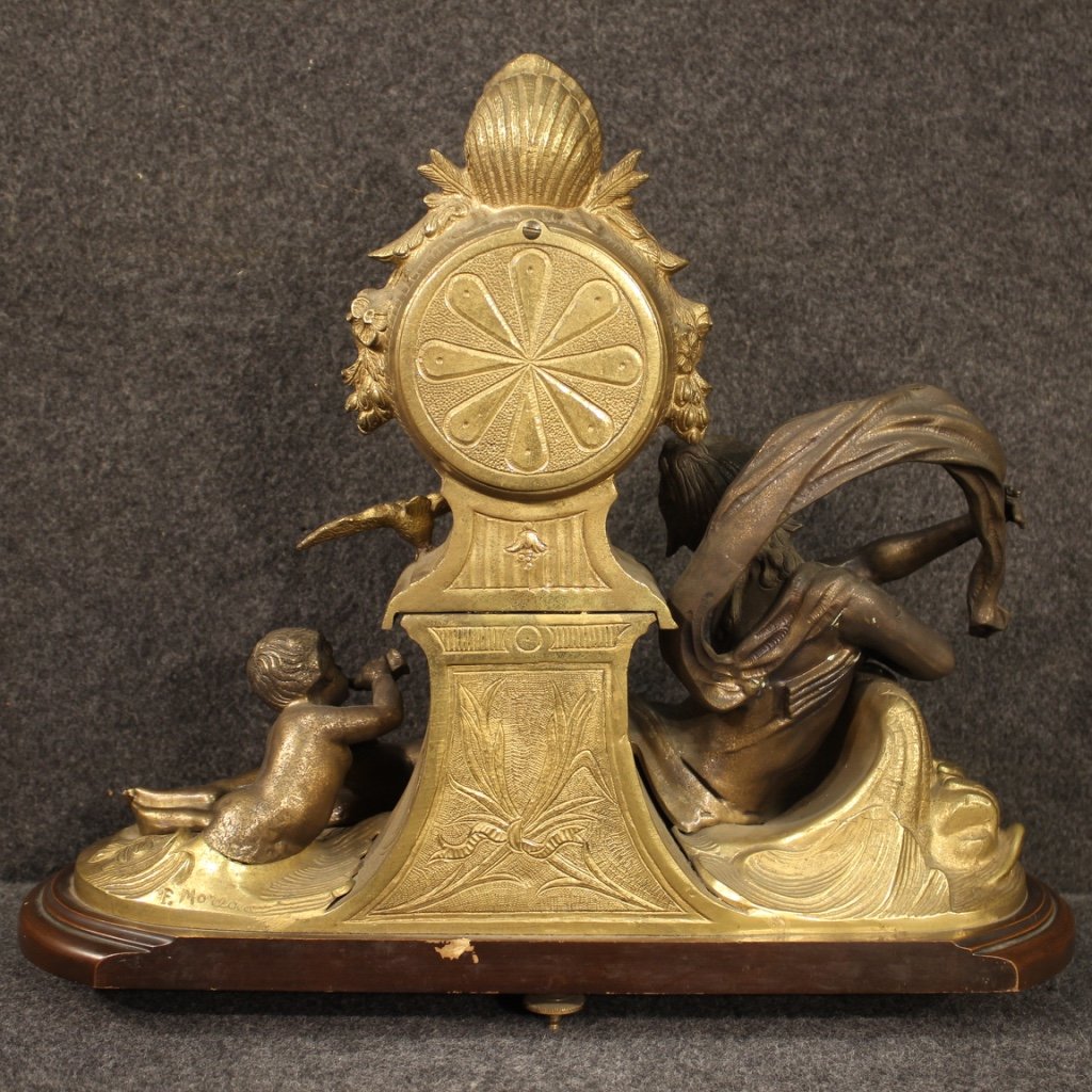 French Clock In Bronze And Gilded Antimony-photo-5
