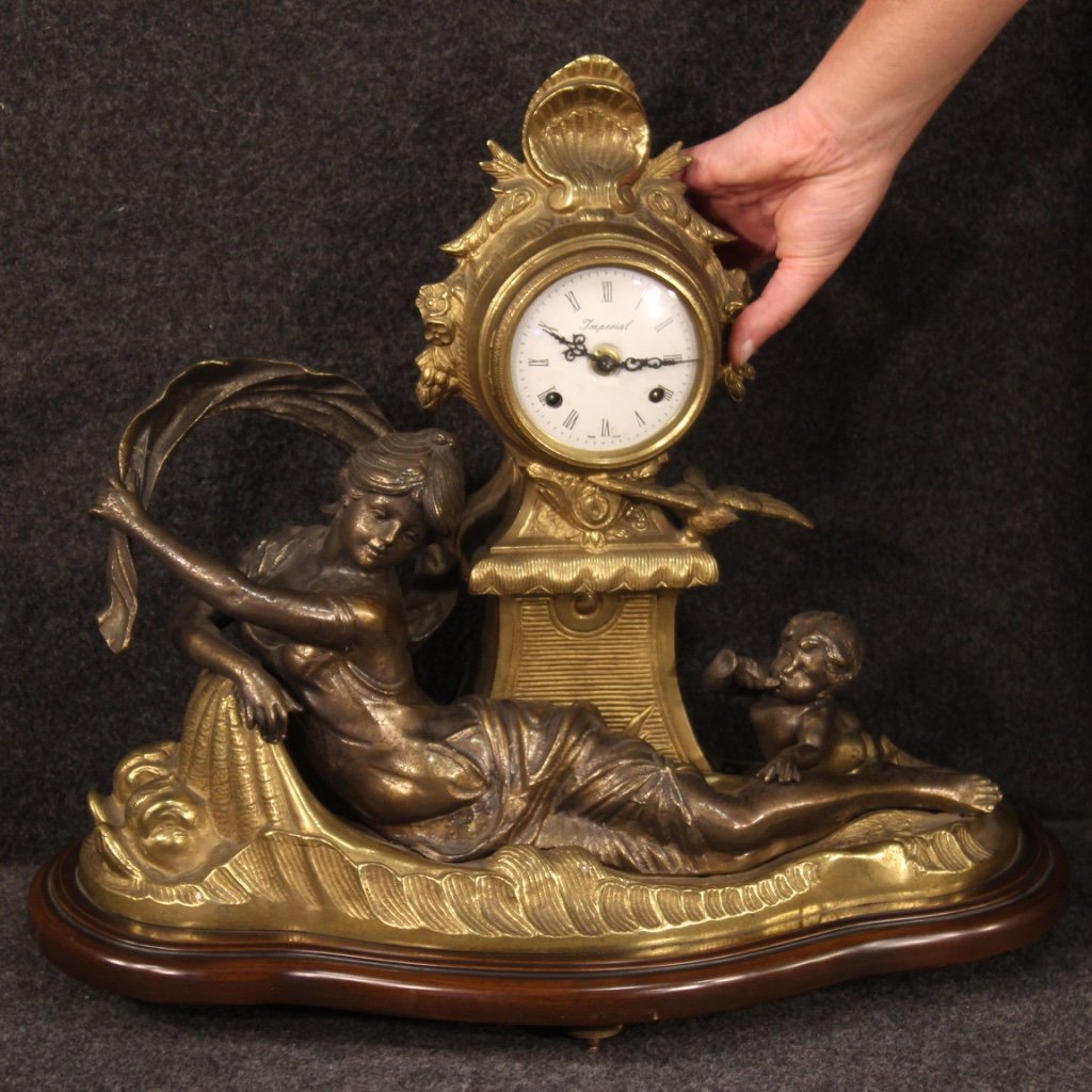 French Clock In Bronze And Gilded Antimony-photo-7