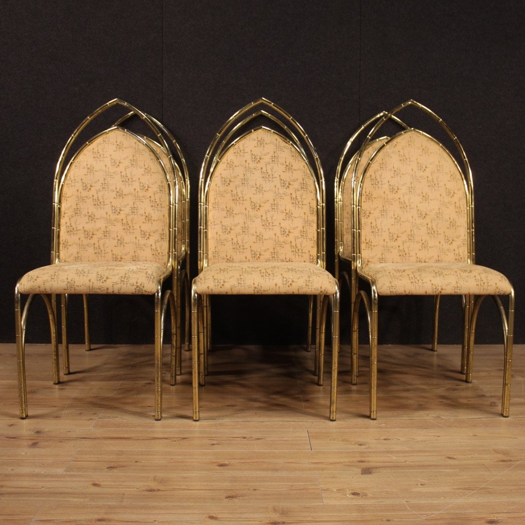 Six Italian Design Chairs In Golden Metal-photo-2