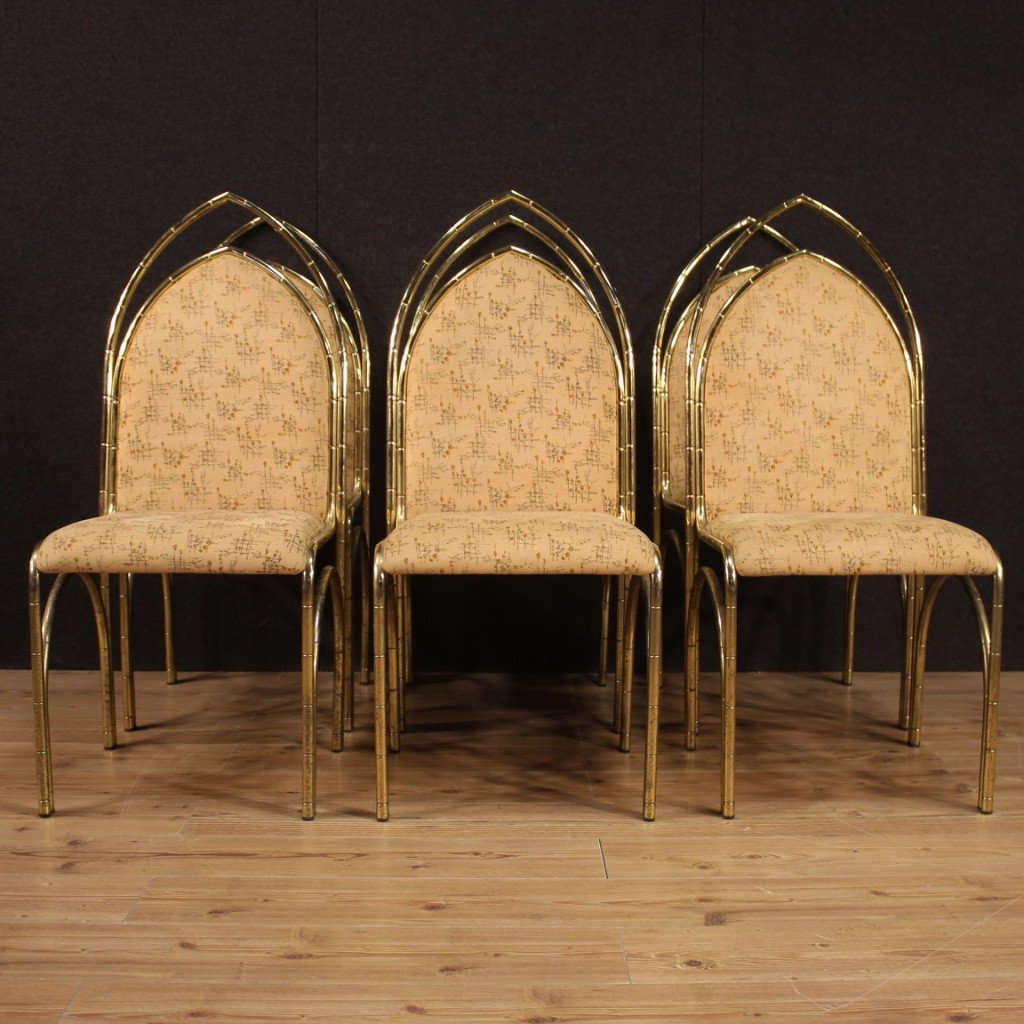 Six Chaises De Design Italien En Métal Doré-photo-2