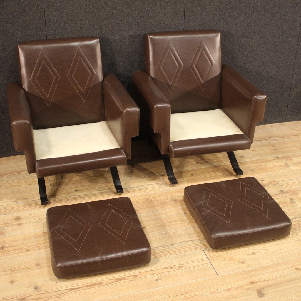 Paire De Fauteuils De Design Italien En Skai-photo-4