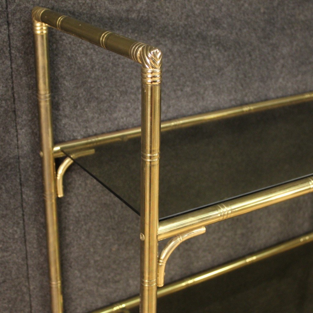 Italian Bookshelf In Golden Metal With Glass Shelves-photo-4