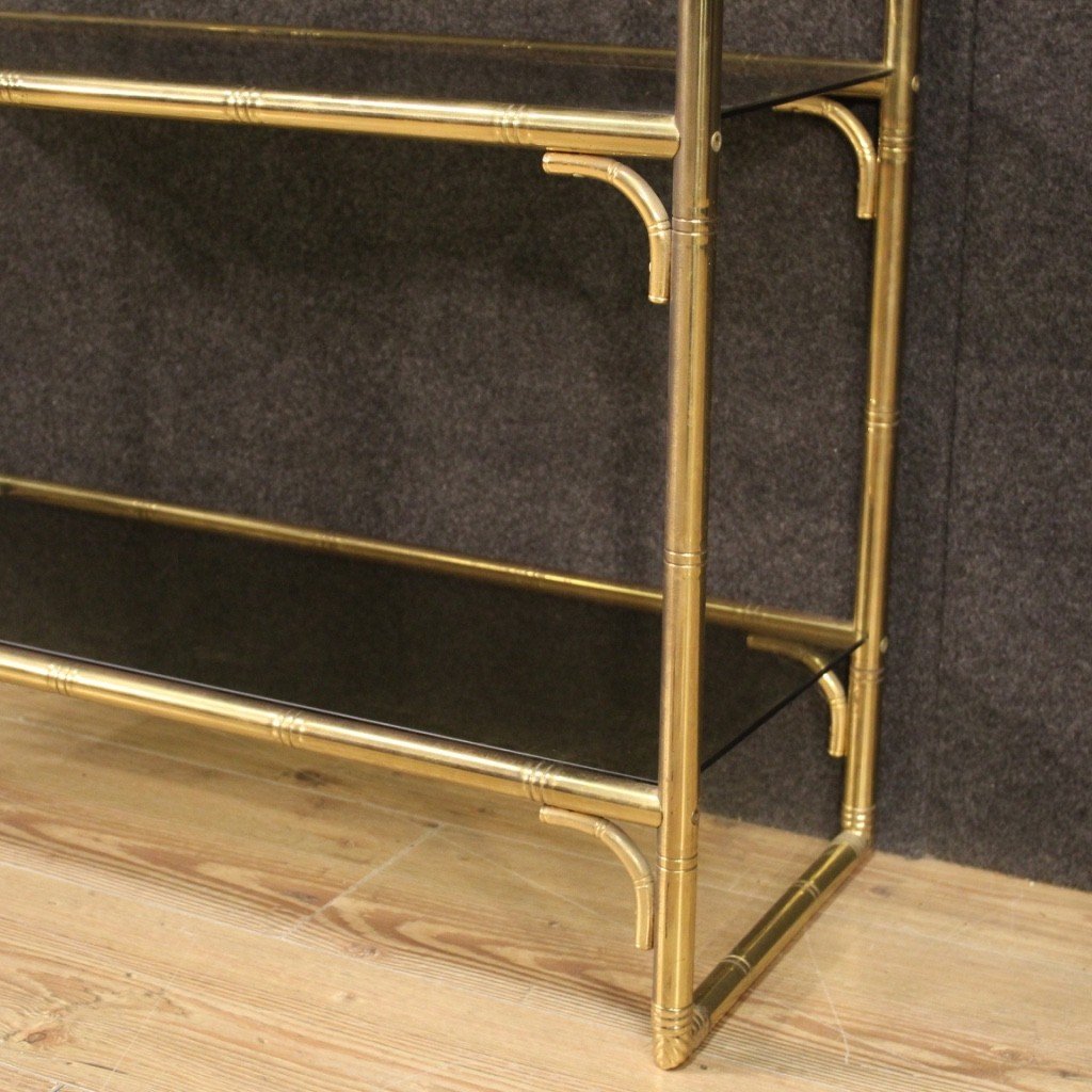 Italian Bookshelf In Golden Metal With Glass Shelves-photo-1