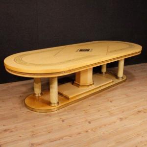 Table De Conférence Italienne En Bois Exotique Du 20ème Siècle