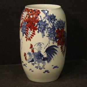 Vase Chinois En Céramique Peint Avec Coqs Et Décorations Florales