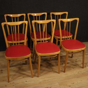 Italian Design Chairs In Exotic Wood And Faux Leather From 60s