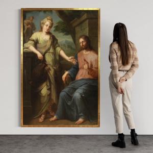 Grande Peinture Italienne Du 17ème Siècle, Le Christ Et La Samaritaine Au Puits