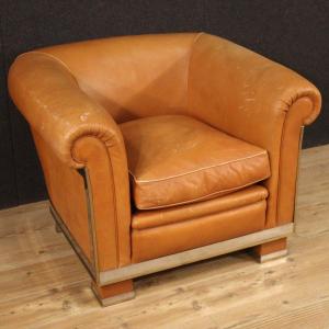 Italian Design Armchair In Leather From The 70s