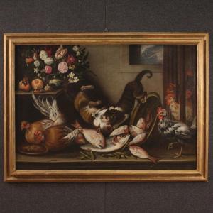Great Painting From The 18th Century Still Life With Animals, Flowers And Fruit