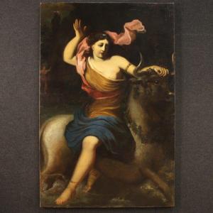 Oil On Canvas Spanish Painting Rape Of Europa From 17th Century