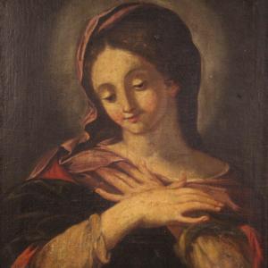 Religious Painting Madonna Oil On Canvas From 17th Century