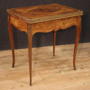 French Game Table In Inlaid Wood From 20th Century