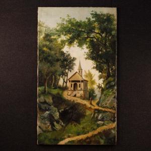 Italian Landscape Framework Oil On Canvas From 19th Century