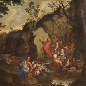 Peinture Du 18ème Siècle, Moïse Faisant Jaillir l'Eau Du Rocher