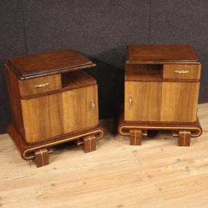 Pair Of Italian Bedside Tables In Art Deco Style From The 50's