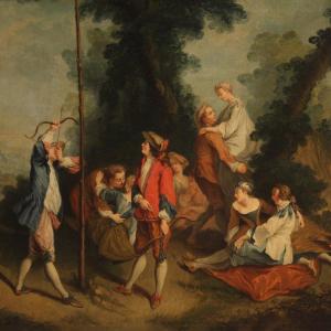 Tableau Français Rococo Fête Galante Du 18ème Siècle