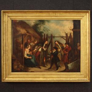 Painting Oil On Canvas Genre Scene From 18th Century