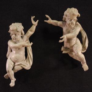 Paire De Sculptures Chérubins 18ème Siècle