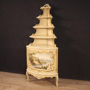 Lacquered, Gilded And Painted Corner Cupboard From 20th Century