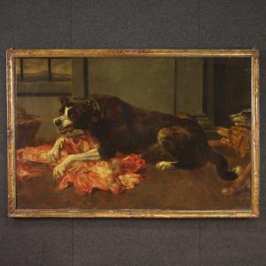 Grande Peinture Du 17ème Siècle, Nature Morte Avec Des Chiens