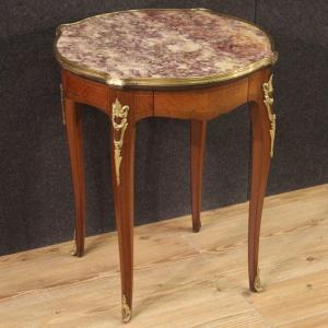 French Side Table In Wood With Marble Top 