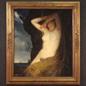 Splendid Italian Painting Signed And Dated 1910, Andromeda Chained To The Rock